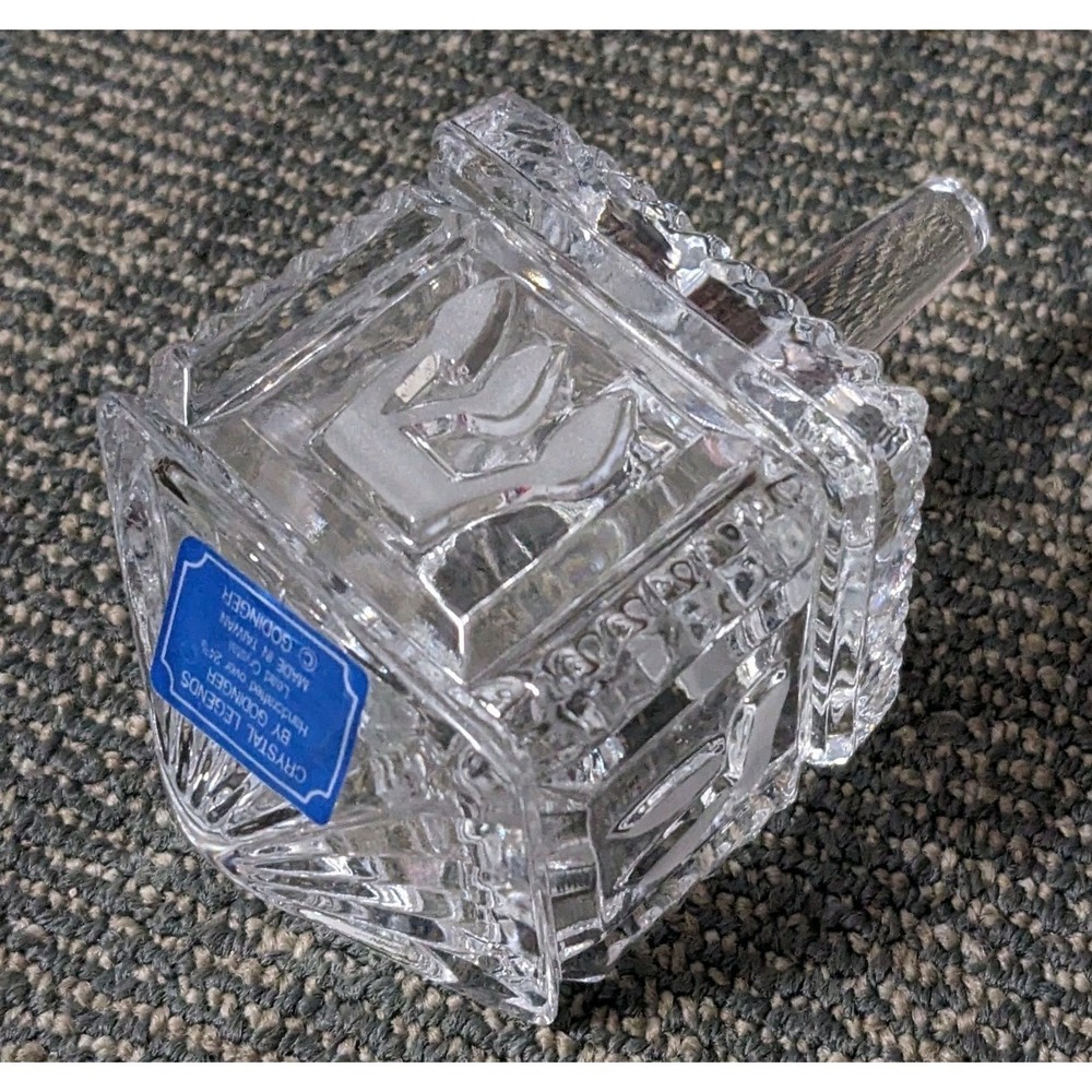 Godinger Crystal Dreidel Hanukkah Paperweight Etched Judaica Chanukah